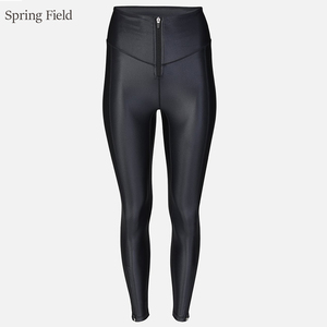 Leggings elastici impermeabili in pelle PU a vita alta sottile da donna di lusso SF pantaloni in pelle lucida lucida nera - Product Image 2
