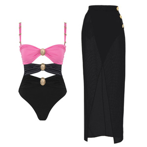 Popular Designs Summer Bodysuit Beachwear With <strong>Cover</strong> <strong>Ups</strong> Skirts Women Two Piece <strong>Swimwear</strong> Swimming Suit - Product Image 3