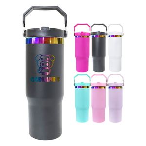30oz Matte Macaron Blank Sublimation Leak Proof Flip <b>Top</b> Straw <b>rainbow</b> Plate Tumbler - Product Image 3