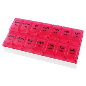 Draagbare 7 Dagen 14 Compartimenten Am Pm Dagelijks Pillendoosje Geneeskunde Tablet Opbergdoos Met Houder