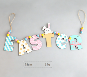 DAMAI Wholesale <b>Easter</b> Decor Bunny Wooden Slice Bead Garland Hanging <b>Ornament</b> Supplies for Home Party Farmhouse Decoration - Product Image 6