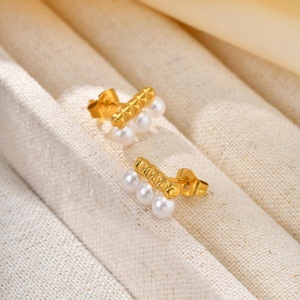 Pendientes de Moda con Forma Geométrica, Joyería de Acero Inoxidable, Pequeños Pendientes de Imitación de Perla como Regalo - Product Image 4
