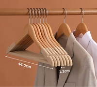 Logo personnalisé couleur vintage pince à pantalon adulte en bois massif vêtements plante velours cintres avec tige de flocage