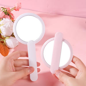 Logotipo personalizado portátil redondo maquillaje espejo de mano Rosa negro blanco verde plegable cosmético con mango bolsillo 1X <span class=keywords><strong>2X</strong></span> espejo para viajes - Product Image 4