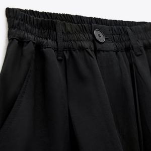 Pantalons cargo évasés à taille haute élastique pour femmes de haute qualité, mélange de lin, multi-poches, style sportif - Product Image 5