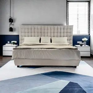 YFY Layla Panel Marco de cama con botón ajustable-Cabecero con mechones para marco de cama king tapizado