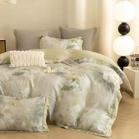 Ensemble de housse de couette 4 pièces en lyocell 100% pur, tissé, motif uni, 300 fils, toutes saisons, impression personnalisable