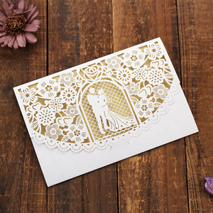 Cartes d'invitation de <span class=keywords><strong>mariage</strong></span> de luxe de style européen, découpées au <span class=keywords><strong>laser</strong></span> personnalisées, décorations en papier métallisé, invitations de fête en gros - Product Image 1