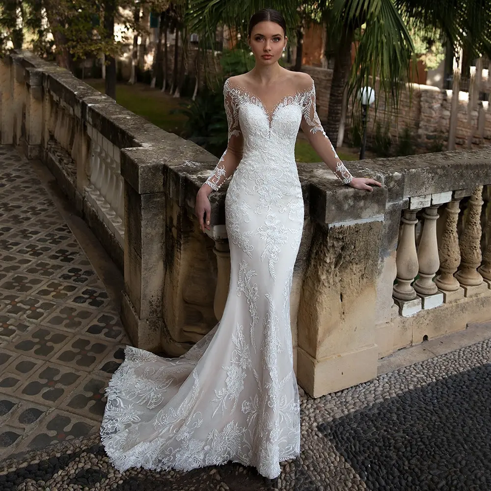 High Quality Luxury Sexy Plus Size Bridal Gowns Long Trail Backless Fish Tail Trailing Bridal Wedding Dress