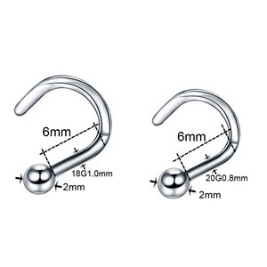 Getta Piercings d'implants nasaux en titane plaqué or 14 carats 18G 20G Anneau nasal à vis Naril Nariz Boucles d'oreilles pour femmes Corps ASTM Ball - Product Image 2