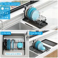 Petit égouttoir à vaisselle à poser sur l'évier, à double niveau, avec plateau de séchage en silicone, en métal, extensible et peu encombrant