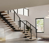 Escalier flottant intérieur au design moderne avec éclairage LED, marches en bois et métal, écologique et durable, vente en gros