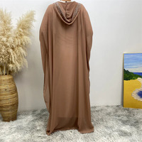 Robe Abaya Musulmane Femme Printemps-Été en Polyester et Mousseline, Col Rond, Manches Chauve-Souris, Anti-Plis, Perlée, Décontractée, Coupe Ample Maxi