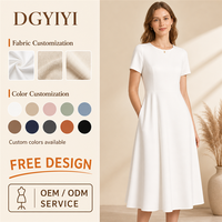 Robe midi en coton 240GSM pour femme, style décontracté minimaliste, col rond uni, douce et confortable, logo personnalisé OEM ODM XS-5XL