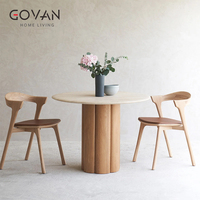 Table à manger ronde scandinave avec pieds en bois de frêne et plateau en marbre, écologique, pour usage domestique et commercial