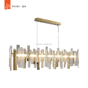 Lámpara de Araña de Lujo Lineal Hecha a Mano con Cristal Transparente y Dorado Champán para Comedor o Villa - Product Image 4