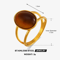 Bagues en acier inoxydable de taille réglable en gros avec pierres ovales en résine de quartz, jade et œil de tigre pour mariage et fiançailles