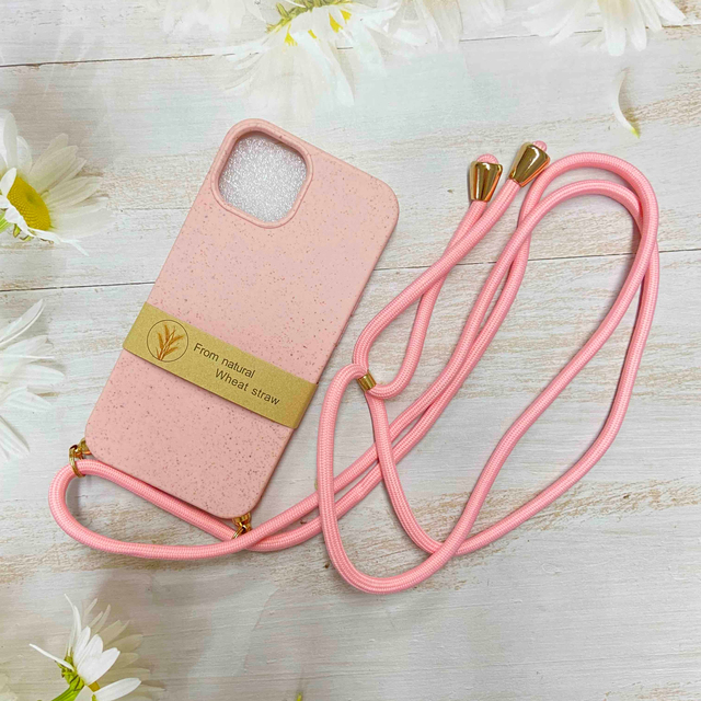 100% Compostable Wheat Straw Friendly Bio Degradable Shoulder Strap Belt Phone Shockproof Case for iPhone 16 15 14 13 12 Pro Max
