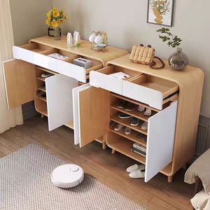Mueble Zapatero Independiente de MDF <span class=keywords><strong>con</strong></span> 3 Puertas, 3 Cajones, <span class=keywords><strong>Estante</strong></span> Inferior Abierto y Diseño de Esquinas Redondeadas <span class=keywords><strong>para</strong></span> Entrada, Pasillo y Hogar - Product Image 2