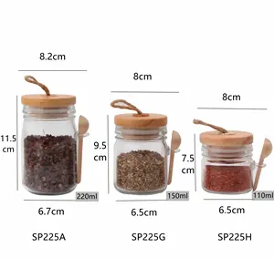 220ml 150ml 110ml food safe wooden lid kitchen glass spice jars factory spice containers round cruet for kitchen storage decor