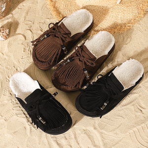 Chaussons d'intérieur confortables et légers pour femmes, en velours pour plus de chaleur, style rétro, <span class=keywords><strong>mules</strong></span> décontractées, pantoufles paresseuses pour l'automne et l'<span class=keywords><strong>hiver</strong></span> - Product Image 2