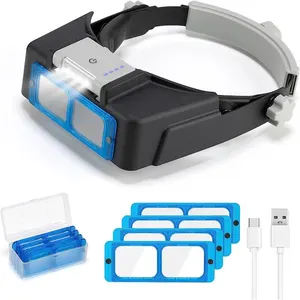 Headset Magnifier Rechargeable with LED Light 1.5X to 3.5X Jewelers Reading Visor for Close Work Headband Magnifier