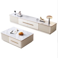 Ensemble moderne de meuble TV en marbre et bois massif et table basse carrée avec tiroirs pour la décoration de salon