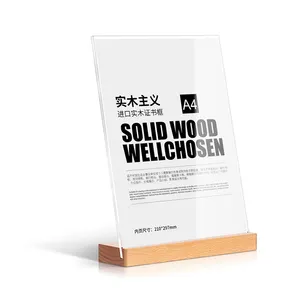 Boyut malzeme özelleştirilebilir akrilik kayın katı ahşap baz vitrin rafı işareti menü toplantı tabela fiyat etiketi şarap tabela