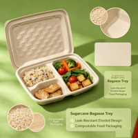 Boîte à lunch jetable biodégradable en bagasse de canne à sucre à 3 compartiments avec couvercle