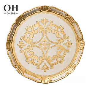 Assiettes de chargeur en bois de style antique, 1 pièce, plateau de luxe, noir et or, vente en gros, <span class=keywords><strong>vaisselle</strong></span> économique - Product Image 4