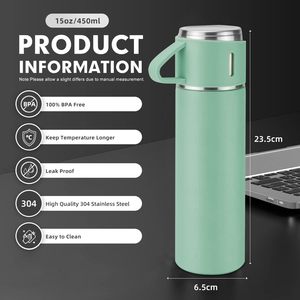 Christmas Gift 3pcs Outdoor Travel Coffee Tea Thermos Vacuum <b>Flask</b> Stainless Steel Water Bottle Gift Set With 2 Cup - Product Image 2