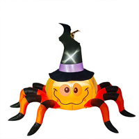 Sombreros de Bruja, Calabazas y Arañas Inflables de Halloween con Luces LED para Decoración de Jardín Exterior