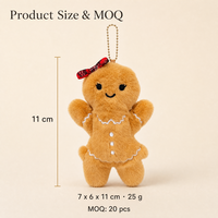 Ornement en peluche Bonhomme en pain d'épices 12 cm, décoration dorée à suspendre avec nœud à carreaux rouges sur la tête, col en glaçage, pendentif de Noël pour sapin