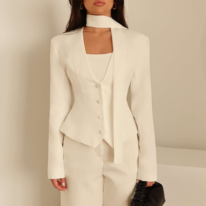 <span class=keywords><strong>Blazer</strong></span> de Lana/Seda de Alta Gama para Mujer, Estilo Europeo Americano, Cuello en V, Manga Larga, Detalle de Botones, Diseño Elegante para Trajes de Mujer - Product Image 5
