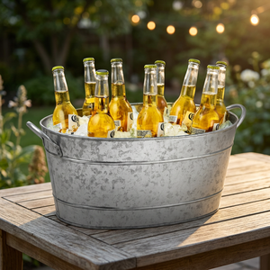 Seau à glace en métal galvanisé en forme de bateau, résistant à la rouille, style industriel, refroidisseur de boissons pour les fêtes - Product Image 1