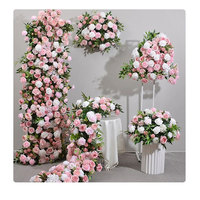 Guirlande de fleurs artificielles rouges et roses (pivoines, hortensias, roses) pour arche, chemin de table et décoration florale de mariage