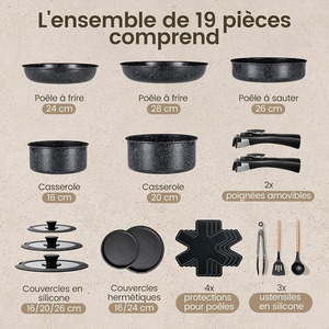 High Quality Modern <b>Ceramic</b> Coated Non-Stick Pots <b>Pans</b> Detachable Handle Utensils 19-Piece Aluminum Induction Cookware Set - Product Image 4