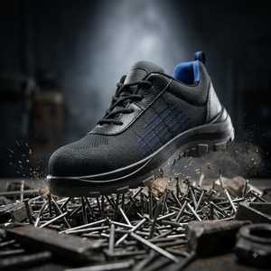Chaussures de sécurité pour hommes au design unique avec plaque intermédiaire en acier, doublure en maille respirante, semelle double densité en PU pour travaux de construction en usine - Product Image 1