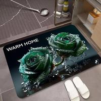 Keset Lantai Kamar Mandi Motif Mawar Gaya Instagram, Bahan Diatomaceous Earth, Bentuk Persegi, Gaya Kartun, Lembut, Penyerap Air, Tanpa Perlu Dicuci