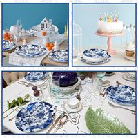 60 Assiettes en plastique robustes blanches et bleues de 10,25 po (dîner) et 7,5 po (dessert) pour fêtes, anniversaires et douches nuptiales