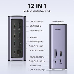 UGREEN CM555 12 en 1 estación de acoplamiento triple pantalla USB C 8K adaptador multipuerto Typc C Hub PD carga para MacBook TV - Product Image 2