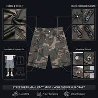 Shorts cargo en jean camouflage forestier pour hommes OEM, personnalisés, avec strass, multi-poches 3D, style baggy vintage