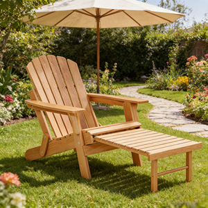 Chaise Adirondack, chaise longue d'extérieur, bois massif, pliable, avec repose-pieds, pour jardin, plage - Product Image 1