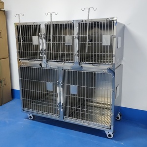 Cage à chien commerciale simple en acier inoxydable massif à cinq positions - Porte coulissante autobloquante avec cloison et roulettes silencieuses - Product Image 3
