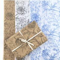 Papier d'emballage à motif pivoine tricolore, prix d'usine en gros, pour emballage cadeau et emballage de vêtements, papier de soie