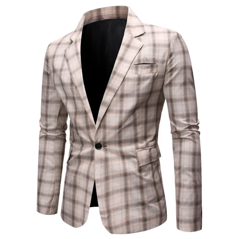 8820 New Men's Spring Suit Jacket With Slim Plaid Mens Leisure Plaid Blazer Suits