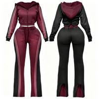 Ensemble de survêtement Y2K personnalisé pour femme 2026 – Sweat à capuche zippé et pantalon évasé – Tenue décontractée deux pièces ajustée pour l'automne