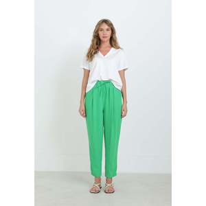 Pantalon coupe carotte vert à nouer à la taille pour femme Puane, pour le bureau et les occasions décontractées, pantalon confortable et élégant - Product Image 2