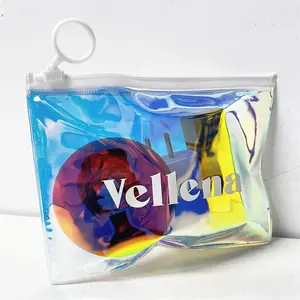 Aangepaste Afdrukken Logo Sterke Dikke Holografische Sieraden Verpakking Zip Lock Bag Pvc Cosmet Tas