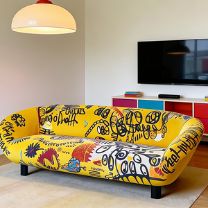 Modern Art Graffiti Fabric Sofa Colorful Printed Upholstered <strong>Couch</strong> for Living Room Luxury Designer Apartment Furniture - Product Image 3